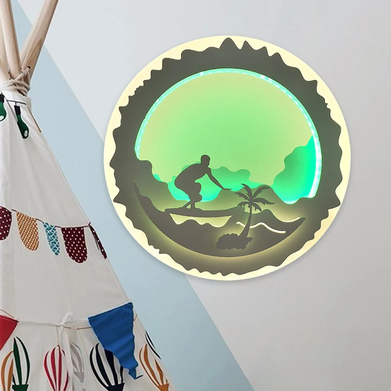 Ronde slaapkamermuurschildering licht acryl LED Chinese stijl wandgemonteerde verlichting met liefdevol familie/surfpatroo...