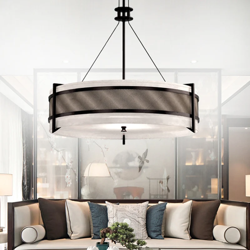 Ronde stoffen kroonluchter licht modernisme zwarte LED hangende plafondlamp voor woonkamer Clearhalo
