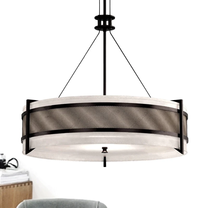 Ronde stoffen kroonluchter licht modernisme zwarte LED hangende plafondlamp voor woonkamer Clearhalo