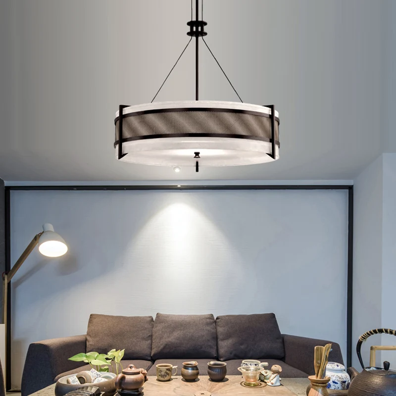 Ronde stoffen kroonluchter licht modernisme zwarte LED hangende plafondlamp voor woonkamer Clearhalo