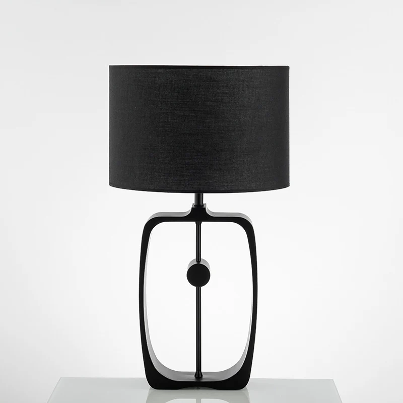 Ronde stoffen tafelverlichting Minimalistische 1-kops zwarte nachtkastjelamp met open voet Clearhalo