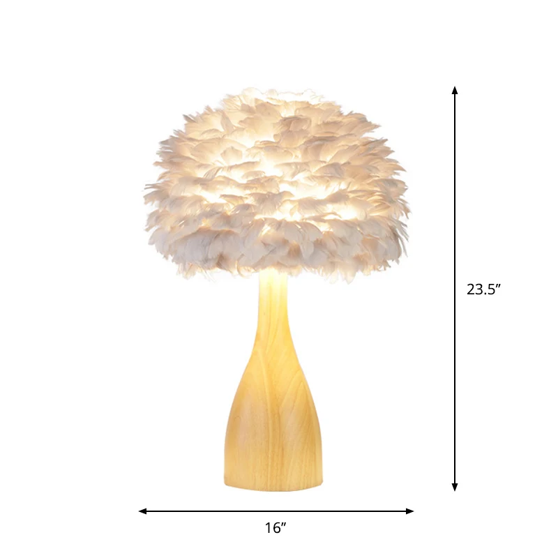 Ronde studeerkamer nachttafellamp Feather 1-koppige minimalistische bureaulamp met fleshouten voet wit Clearhalo