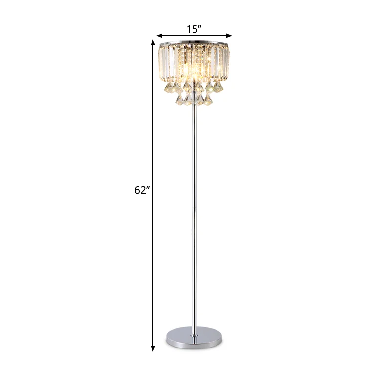 Ronde vloerleeslamp met 1 kop, eigentijds chroomkristaldraperend staand licht voor een grote kamer Clearhalo