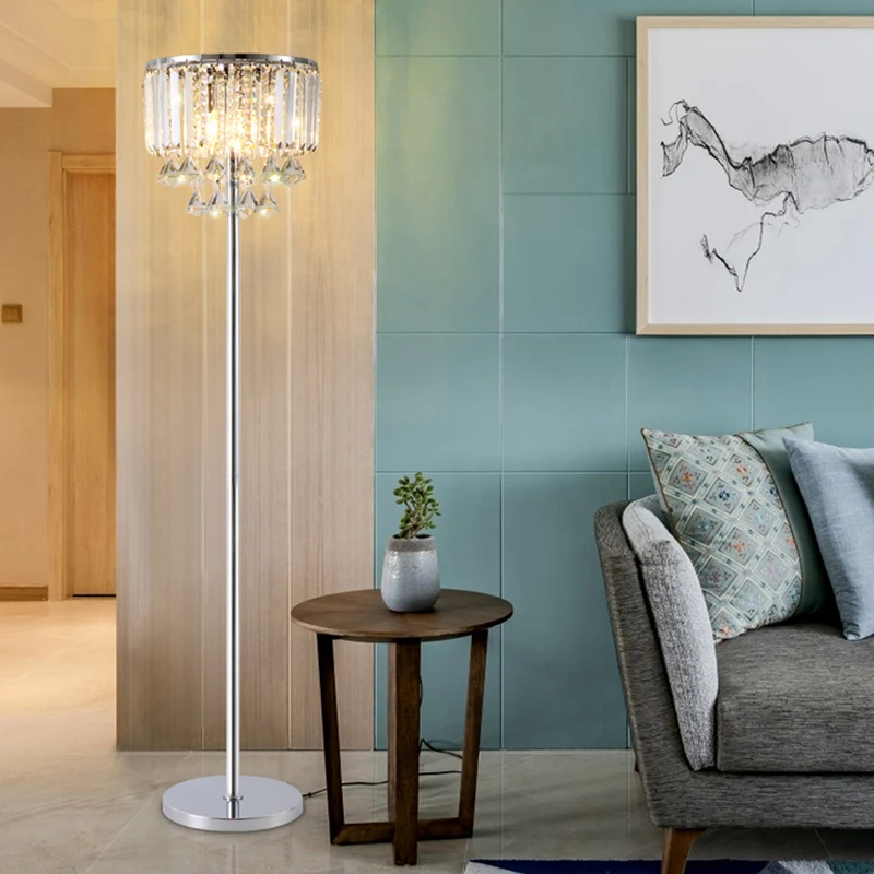 Ronde vloerleeslamp met 1 kop, eigentijds chroomkristaldraperend staand licht voor een grote kamer Clearhalo