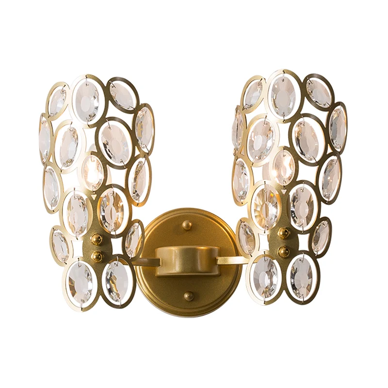 Ronde wandlamp vintage metaal 2 lampen gouden schanslamp met gebogen arm Clearhalo
