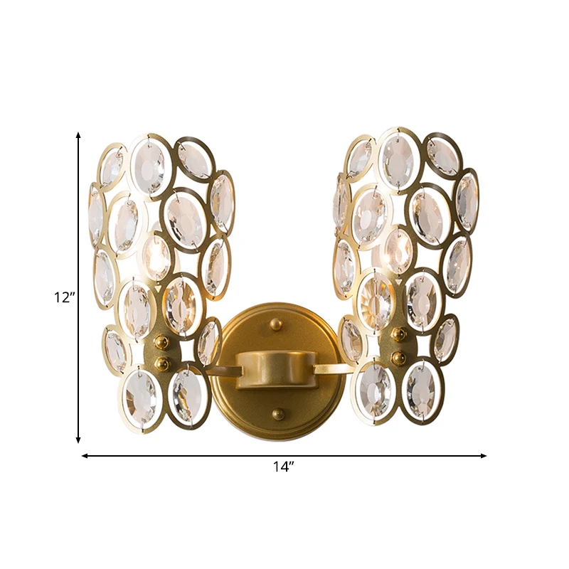 Ronde wandlamp vintage metaal 2 lampen gouden schanslamp met gebogen arm Clearhalo