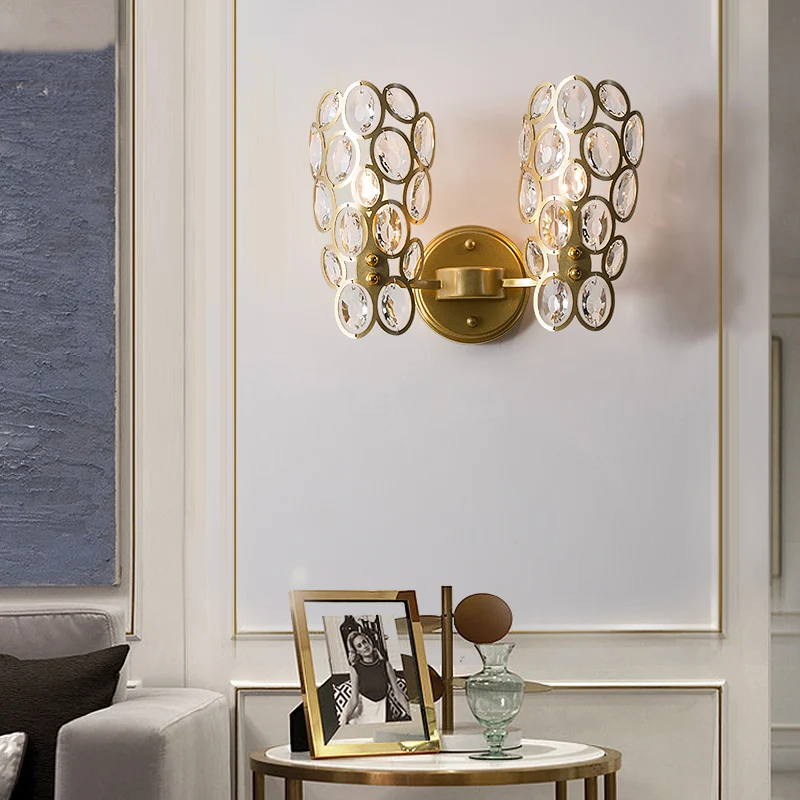 Ronde wandlamp vintage metaal 2 lampen gouden schanslamp met gebogen arm Clearhalo