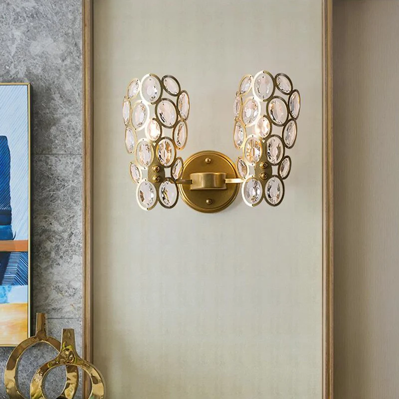 Ronde wandlamp vintage metaal 2 lampen gouden schanslamp met gebogen arm Clearhalo