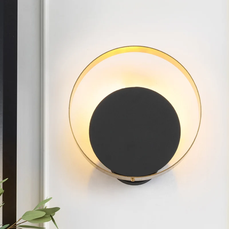 Ronde wandmontagelamp Minimale acryl LED-slaapkamerkandelaar zwart met trekketting Clearhalo