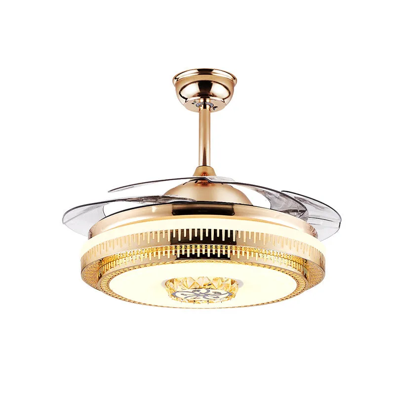 Ronde woonkamerventilator Verlichting Modernisme Kristal 4-bladige gouden LED semi-inbouw plafondlamp, 42" breed Clearhalo