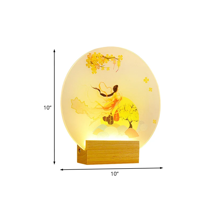 Rondvormige slaapkamergodin wandverlichting acryl LED Chinese stijl muurschildering lamp hout Clearhalo