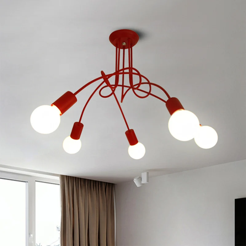 Rood gedraaid semi-inbouwlicht industrieel loftmetaal 5-lichts slaapkamer semi-inbouwlamp Clearhalo