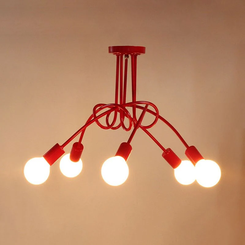 Rood gedraaid semi-inbouwlicht industrieel loftmetaal 5-lichts slaapkamer semi-inbouwlamp Clearhalo