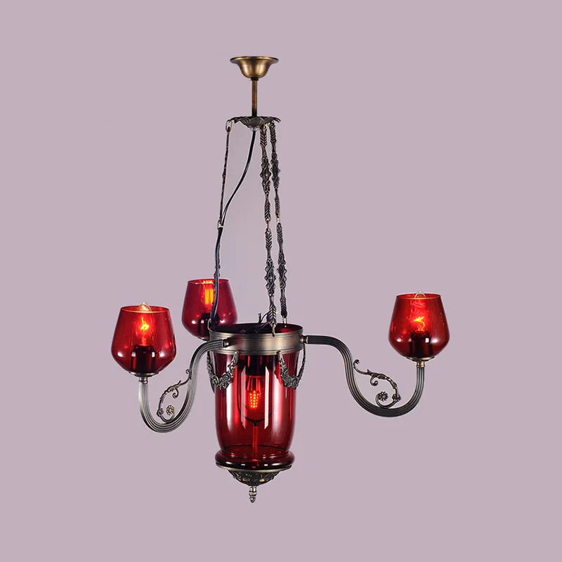 Rood glas zwart plafondkroonluchter bekervormig 4 koppen Art Deco hanglamp Clearhalo