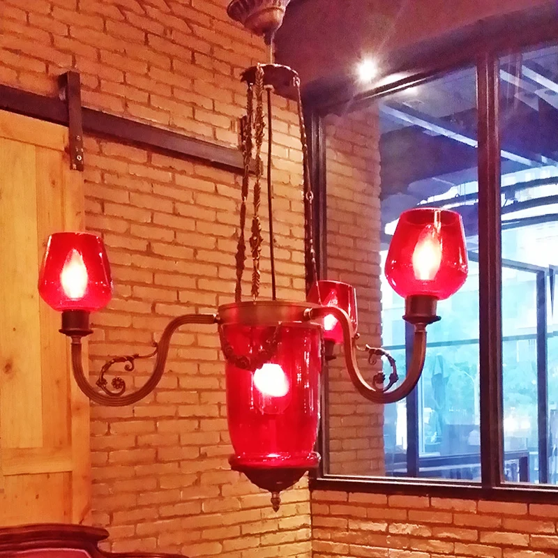 Rood glas zwart plafondkroonluchter bekervormig 4 koppen Art Deco hanglamp Clearhalo