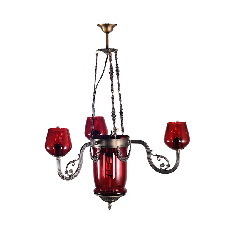 Rood glas zwart plafondkroonluchter bekervormig 4 koppen Art Deco hanglamp Clearhalo