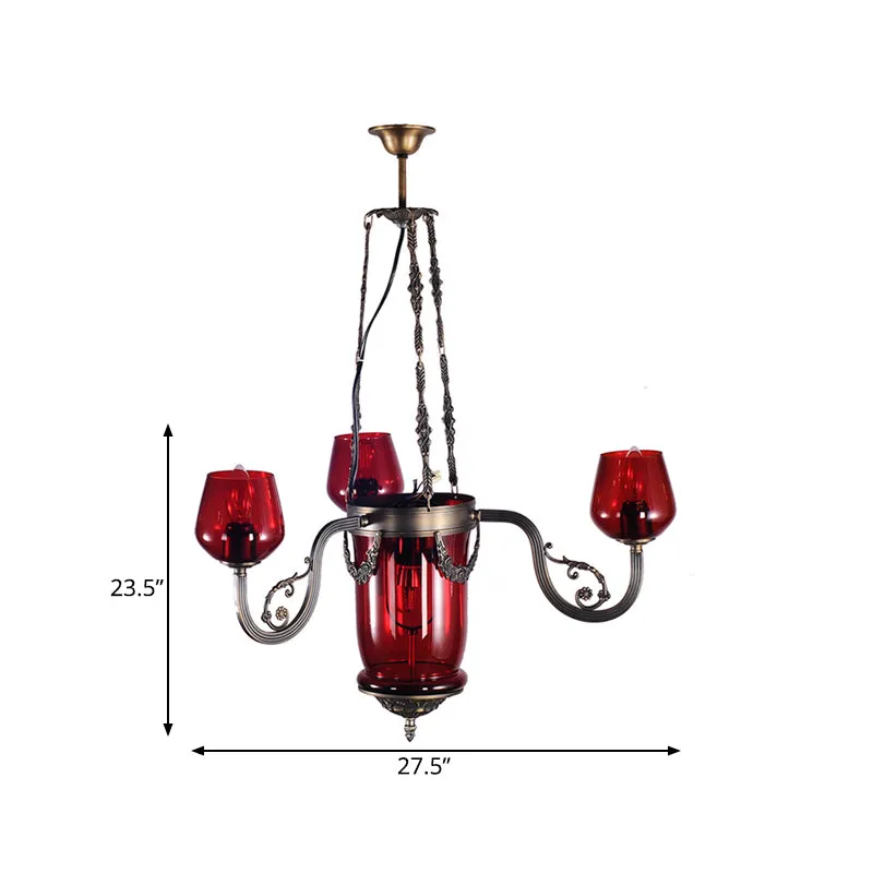 Rood glas zwart plafondkroonluchter bekervormig 4 koppen Art Deco hanglamp Clearhalo