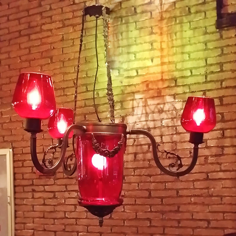 Rood glas zwart plafondkroonluchter bekervormig 4 koppen Art Deco hanglamp Clearhalo