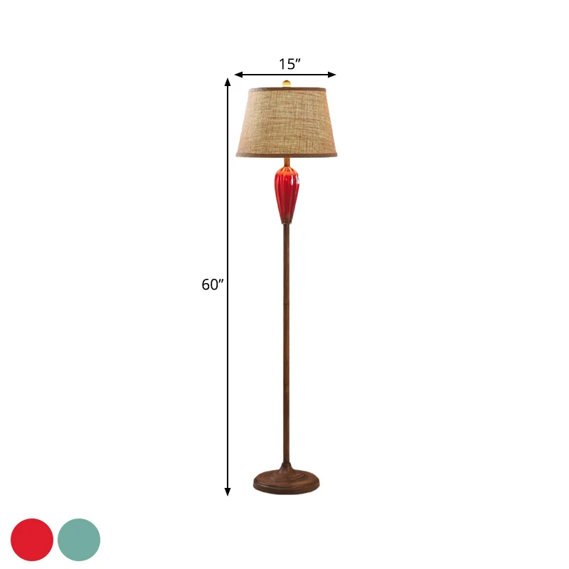 Rood/blauwe staande lamp de vorm van een urn, porselein retrostijl, 1 kops gastenkamervloerlamp met taps toelopende stoffe...