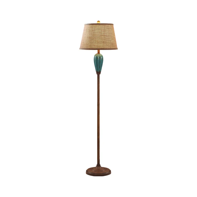Rood/blauwe staande lamp de vorm van een urn, porselein retrostijl, 1 kops gastenkamervloerlamp met taps toelopende stoffe...