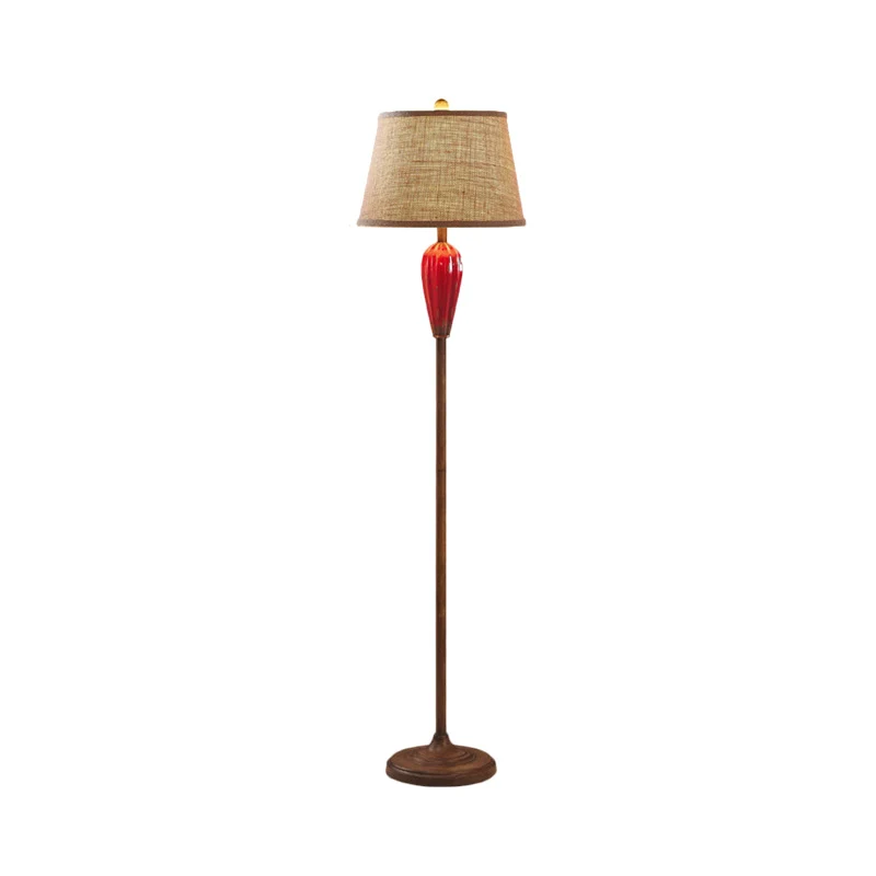 Rood/blauwe staande lamp de vorm van een urn, porselein retrostijl, 1 kops gastenkamervloerlamp met taps toelopende stoffe...