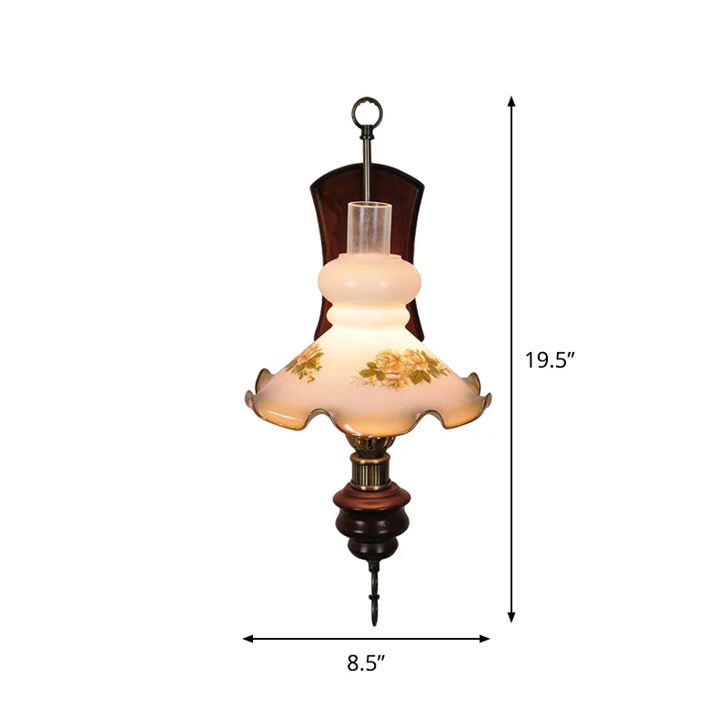Roodbruin 1 lamp wandverlichting platteland wit glas ruche schotel schanslamp met binnenste kerosine lampenkap Clearhalo