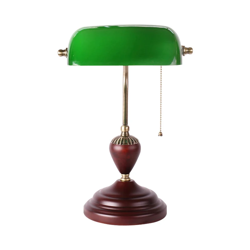 Roodbruine 1-lichts tafelverlichting Retro groen glazen halve cilinder nachtlamp met trekketting Clearhalo
