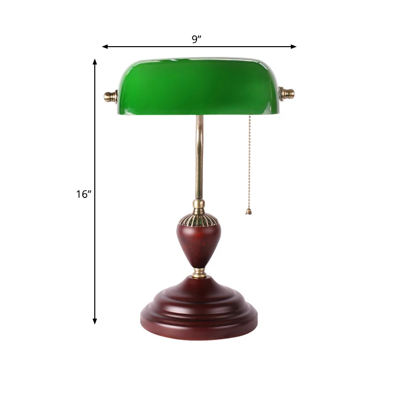Roodbruine 1-lichts tafelverlichting Retro groen glazen halve cilinder nachtlamp met trekketting Clearhalo