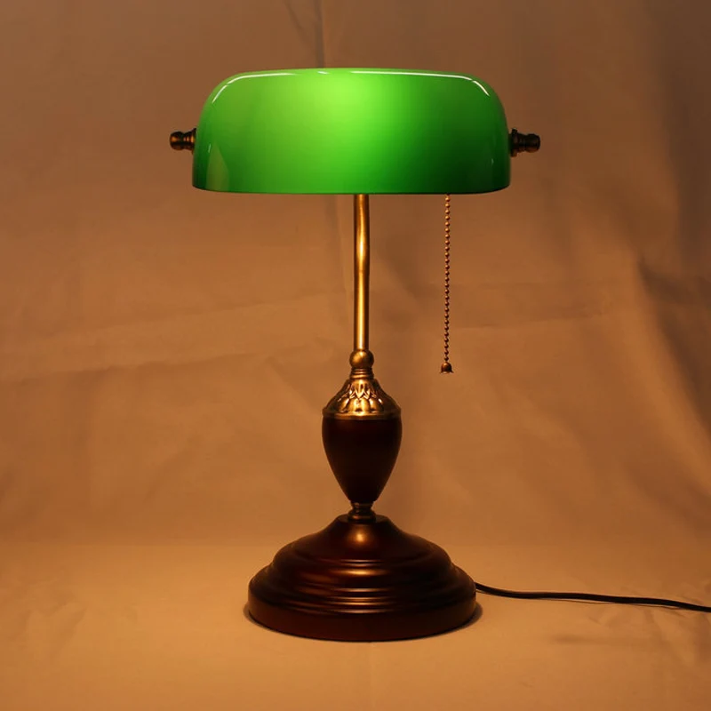 Roodbruine 1-lichts tafelverlichting Retro groen glazen halve cilinder nachtlamp met trekketting Clearhalo