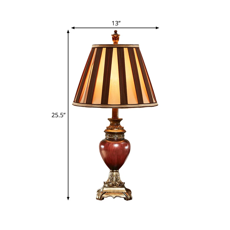 Roodbruine, taps toelopende design-nachttafellamp, vintage stijl stoffen 1-koppige logeerkamer bureaulamp Clearhalo