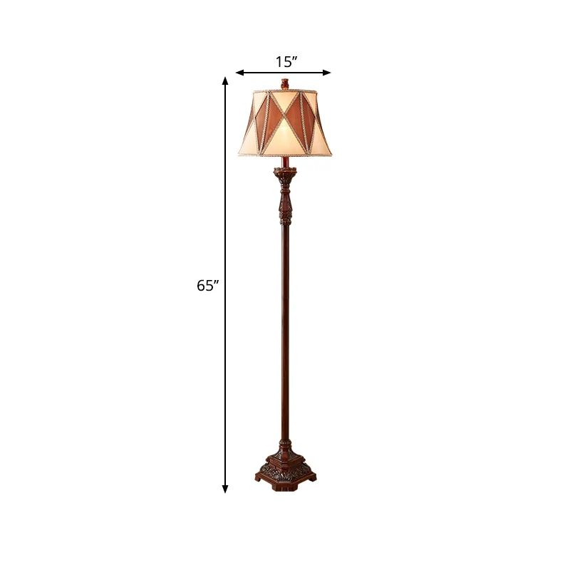 Roodbruine vloerlamp met 1 lamp antieke stijl, stof uitlopende kap, staande staande lamp met harlekijnontwerp Clearhalo