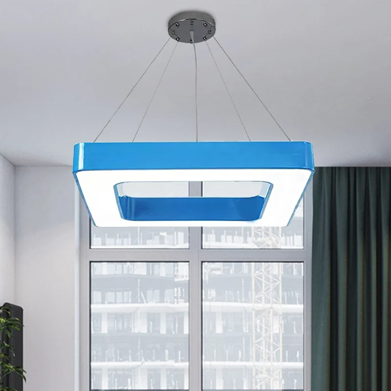 Rood/Geel/Blauw/Groen Vierkante Hanglamp Kinderen Acryl LED Kroonluchter Lichtpunt Derde Versnelling/wit Licht voor Slaapk...