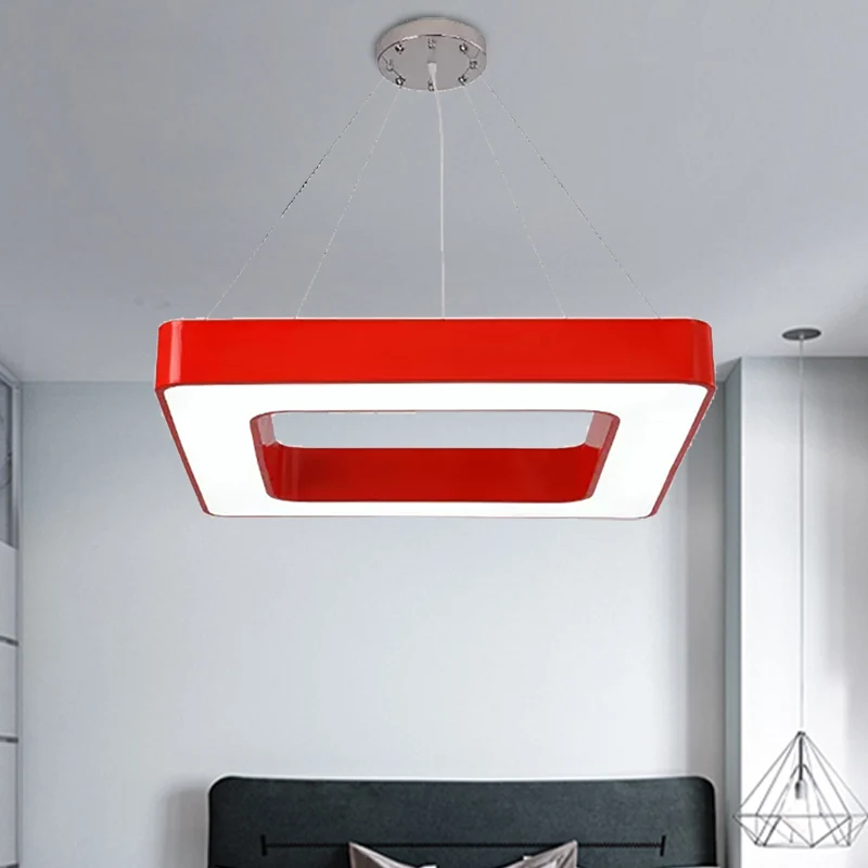 Rood/Geel/Blauw/Groen Vierkante Hanglamp Kinderen Acryl LED Kroonluchter Lichtpunt Derde Versnelling/wit Licht voor Slaapk...