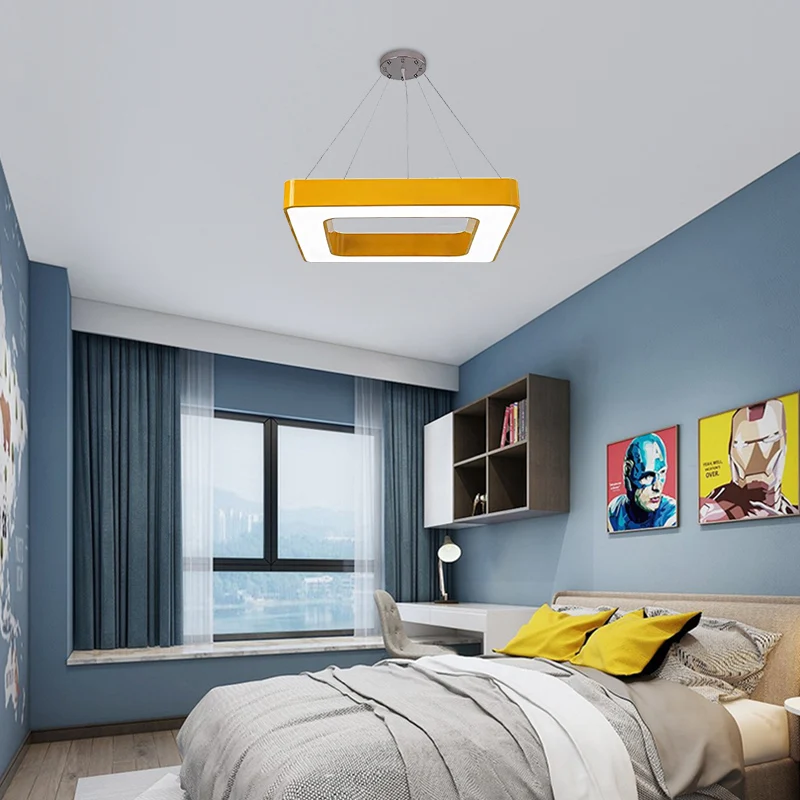 Rood/Geel/Blauw/Groen Vierkante Hanglamp Kinderen Acryl LED Kroonluchter Lichtpunt Derde Versnelling/wit Licht voor Slaapk...