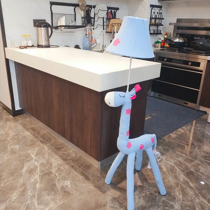 Rood/Gele Bell Shade Staande Vloerlamp Kinderen 1 Kop Stoffen Vloerlamp met Giraffe Basis voor Woonkamer Clearhalo