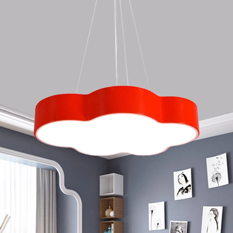 Rood/Gele Wolk Hangende Plafondlamp Macaroon LED Acryl Hangende Kroonluchter met Ronde Luifel Clearhalo