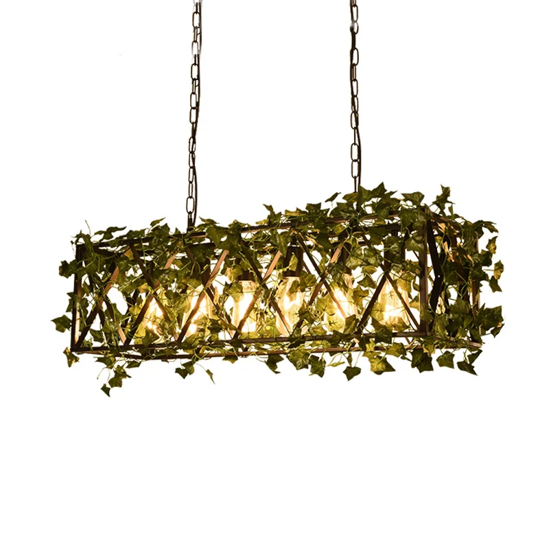 Rood/Groene Rechthoekige Eilandverlichting Industrieel Metaal 6 Hoofden Restaurant LED Bloem/Plant Plafondlamp Clearhalo