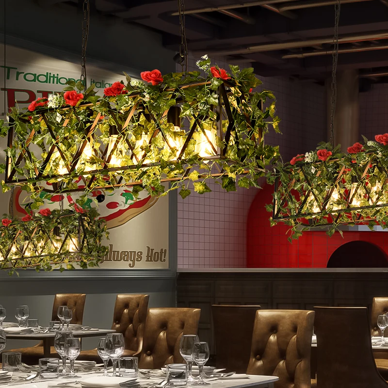 Rood/Groene Rechthoekige Eilandverlichting Industrieel Metaal 6 Hoofden Restaurant LED Bloem/Plant Plafondlamp Clearhalo