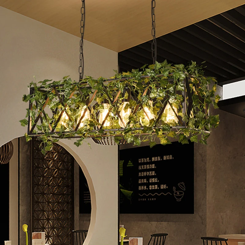 Rood/Groene Rechthoekige Eilandverlichting Industrieel Metaal 6 Hoofden Restaurant LED Bloem/Plant Plafondlamp Clearhalo