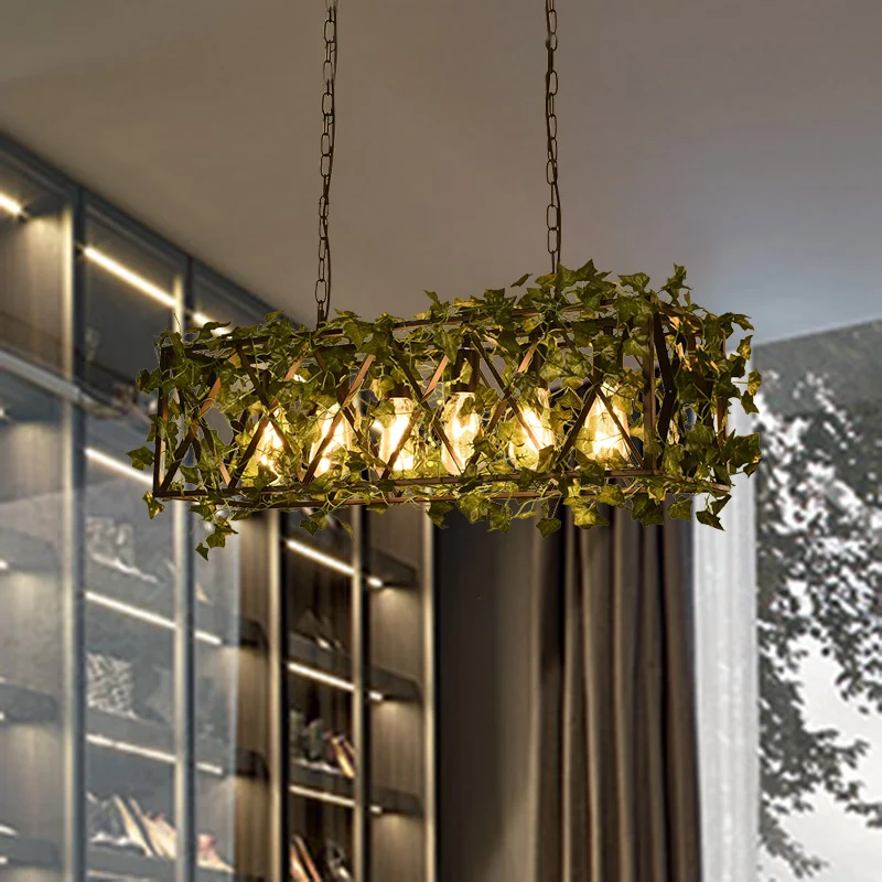 Rood/Groene Rechthoekige Eilandverlichting Industrieel Metaal 6 Hoofden Restaurant LED Bloem/Plant Plafondlamp Clearhalo