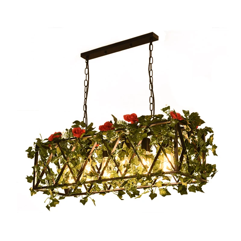 Rood/Groene Rechthoekige Eilandverlichting Industrieel Metaal 6 Hoofden Restaurant LED Bloem/Plant Plafondlamp Clearhalo