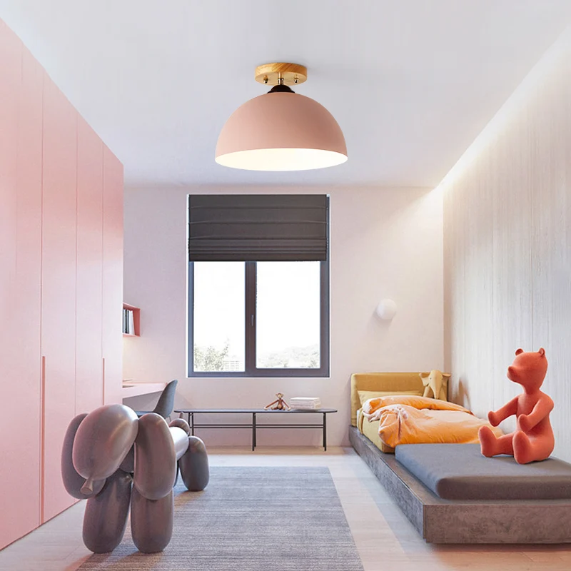 Rood/roze/wit/grijze koepelvormige semi-inbouwlamp Macaron metaal 1 hoofdslaapkamer semi-inbouwplafondlamp, 12" W Clearhalo
