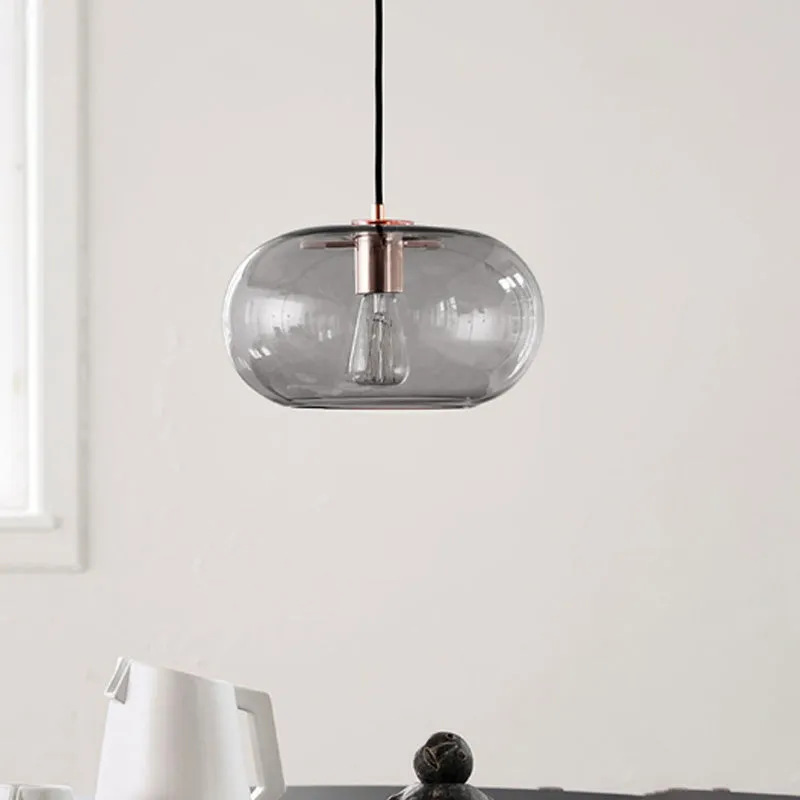 Rookgrijs glazen ovale hanger Eenvoud 1 lamp Hangende plafondlamp voor slaapkamer Clearhalo