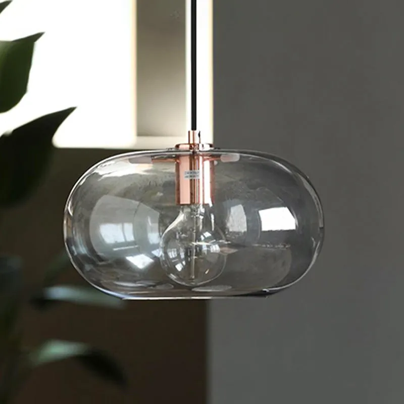 Rookgrijs glazen ovale hanger Eenvoud 1 lamp Hangende plafondlamp voor slaapkamer Clearhalo