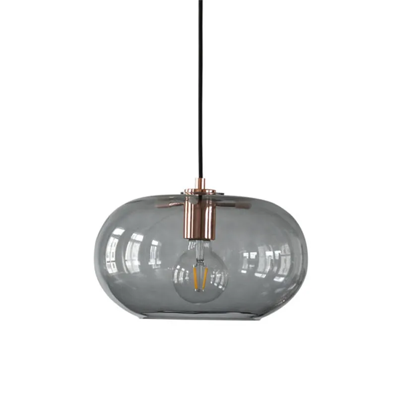 Rookgrijs glazen ovale hanger Eenvoud 1 lamp Hangende plafondlamp voor slaapkamer Clearhalo