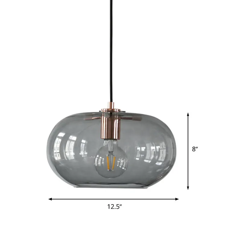 Rookgrijs glazen ovale hanger Eenvoud 1 lamp Hangende plafondlamp voor slaapkamer Clearhalo