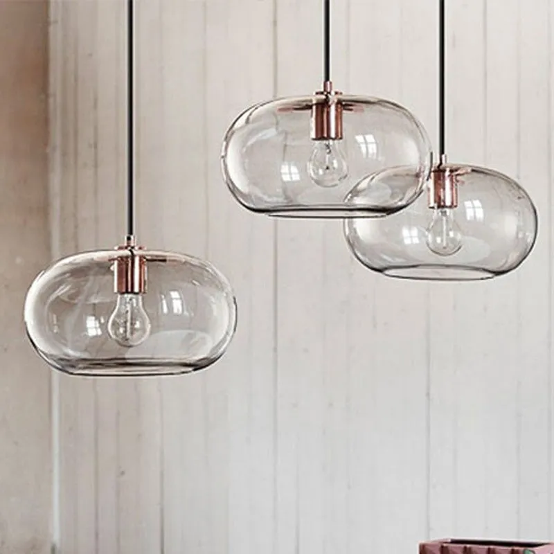 Rookgrijs glazen ovale hanger Eenvoud 1 lamp Hangende plafondlamp voor slaapkamer Clearhalo