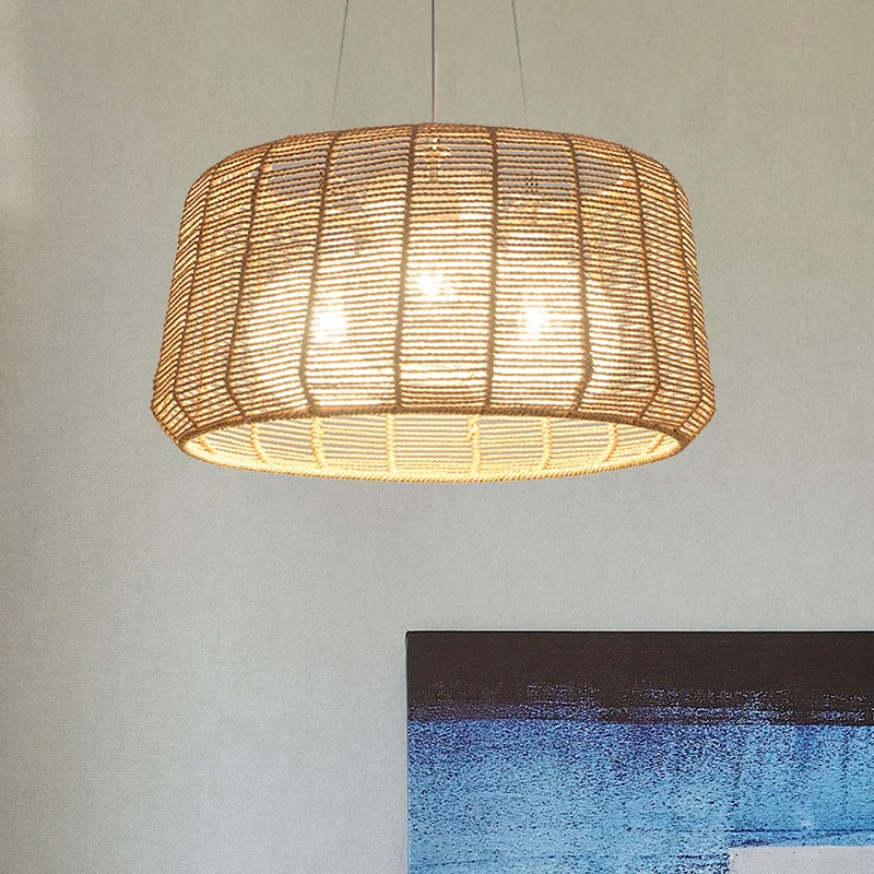Rope Drum/Teardrop-plafondlamp Modern 1-lamp hangende hanglamp hout voor woonkamer Clearhalo