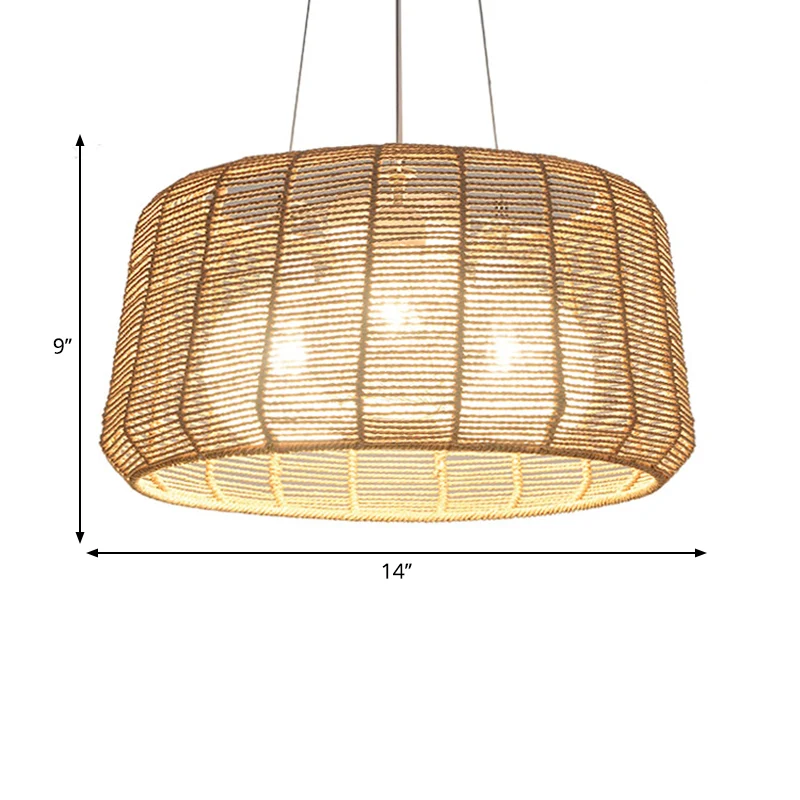 Rope Drum/Teardrop-plafondlamp Modern 1-lamp hangende hanglamp hout voor woonkamer Clearhalo