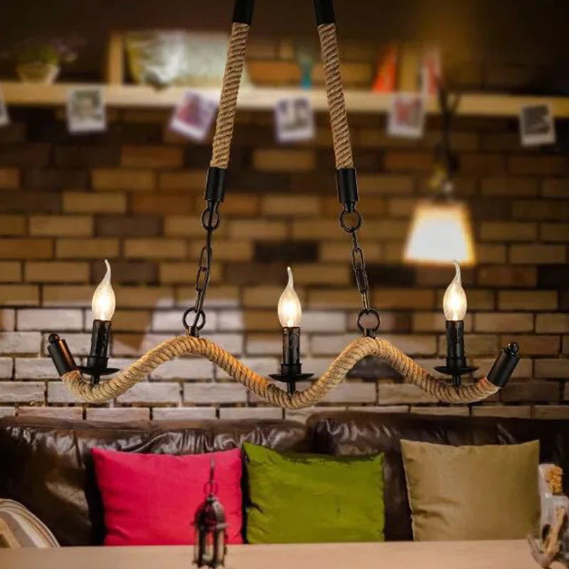 Rope Twisting Island Light Armature Factory 3 lampen Restaurant hanglamp met kaarsontwerp zwart Clearhalo